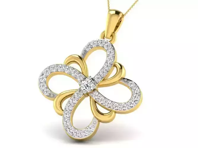 Flower Shaped Golden Pendant With Diamonds 40