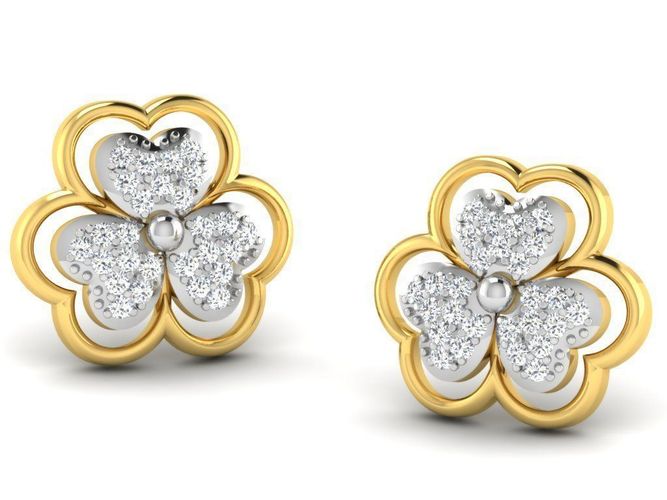 Flower Shape Ear Studs With Diamonds 1 3D print model