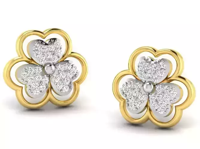 Flower Shape Ear Studs With Diamonds 1 3D print model