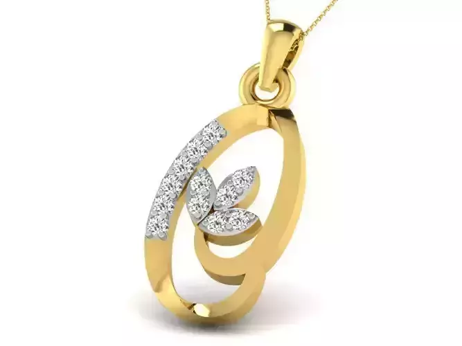 Oval Shaped Golden Pendant With Diamonds 17