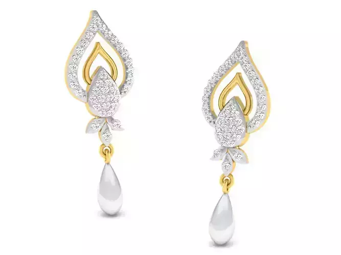 Drop Shaped Golden Drop Earrings With Pearl