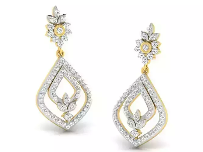 Marquise Shaped Golden Drop Earrings  With Diamonds