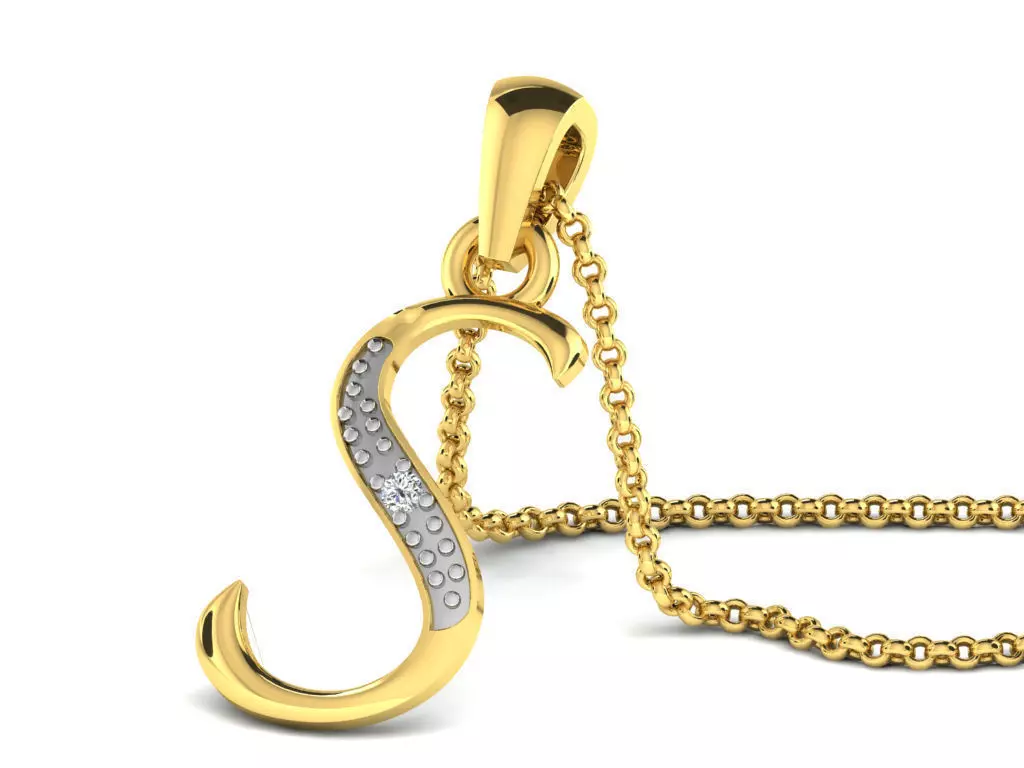 Letter S Script Golden Pendant With Diamonds 3D print model