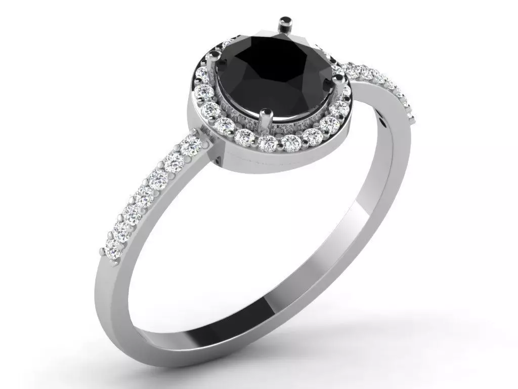 Silver Thin Halo Side Stone Ring with Gem 3D print model_0