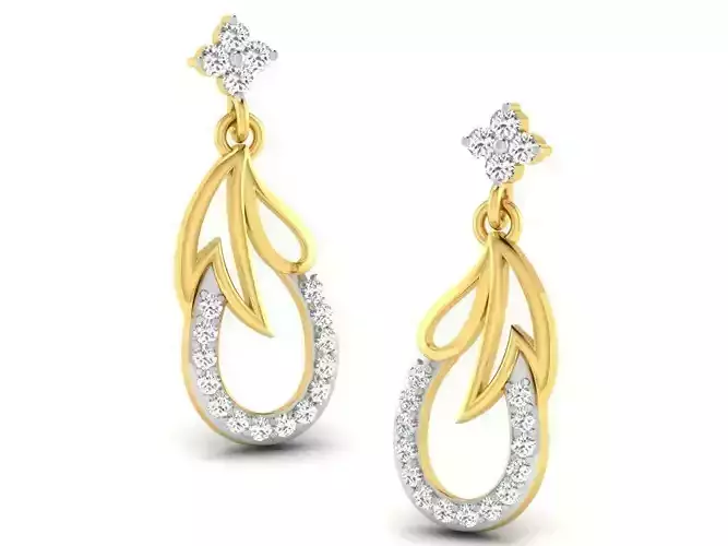 Fruit Shape Golden Drop Earrings  With Diamonds