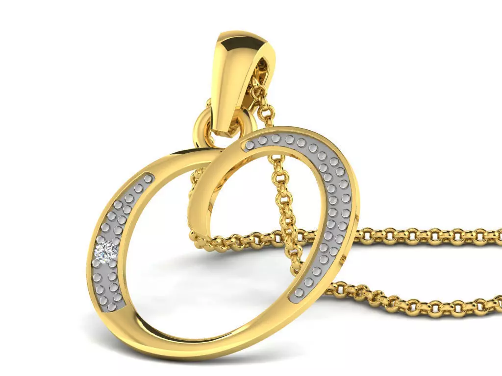 Letter O Script Golden Pendant With Diamonds 3D print model