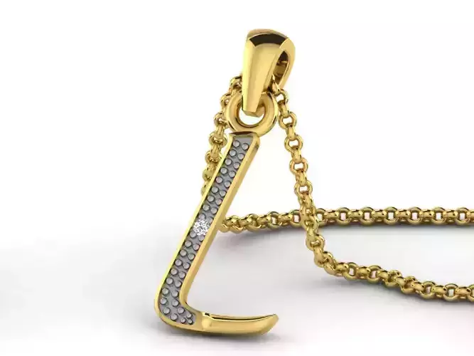 Letter L Script Golden Pendant With Diamonds