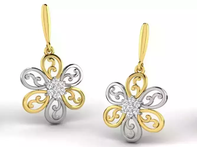 Flower Shaped Drop Earrings With Diamonds 8