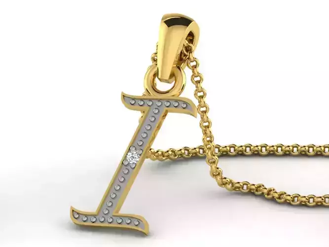 Letter I Script Golden Pendant With Diamonds