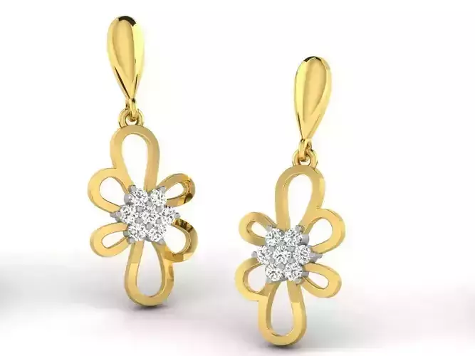 Flower Shaped Drop Earrings  With Diamonds 1