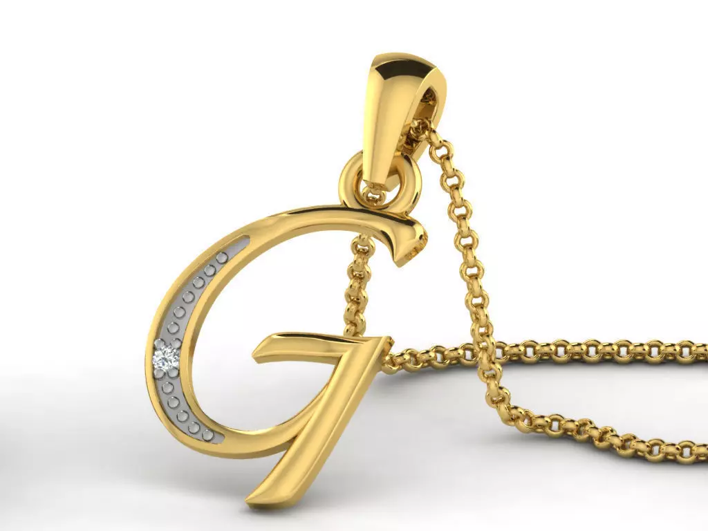 Letter G Script Golden Pendant With Diamonds 3D print model