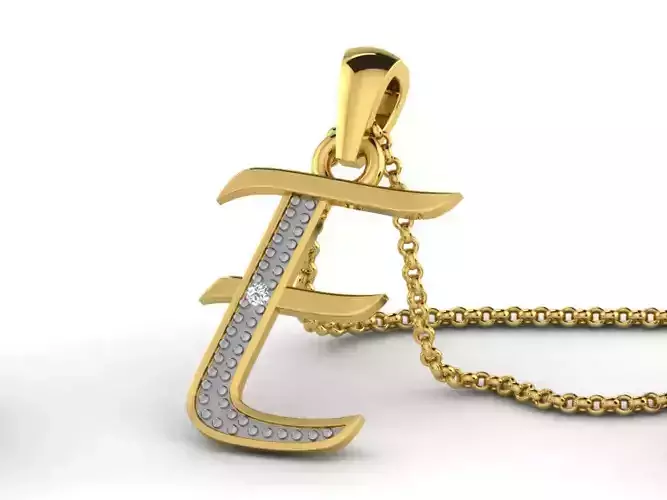 Letter E Script Golden Pendant With Diamonds 3D print model