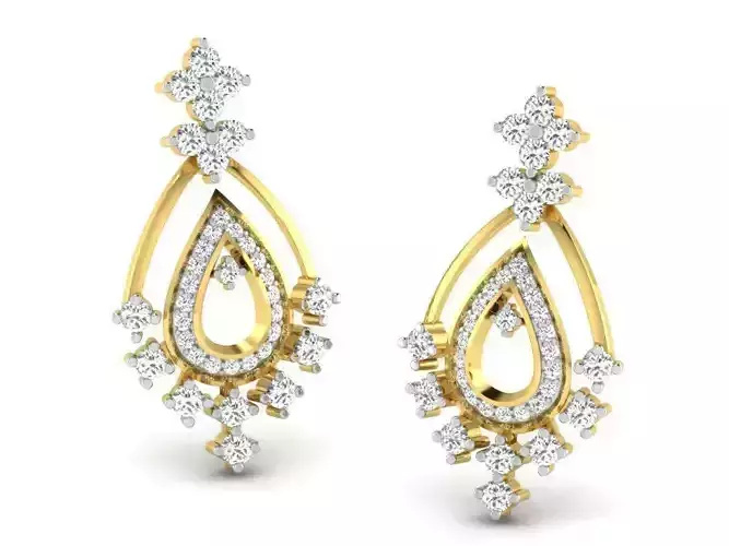 Drop Shape Golden Drop Earrings With Diamonds 1