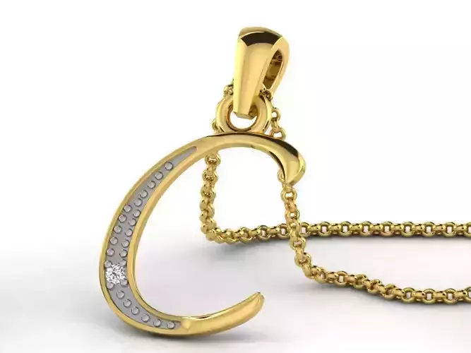 Letter C Script Golden Pendant With Diamonds 3D print model