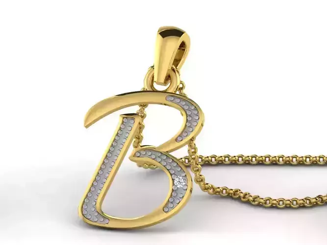 Letter B Script Golden Pendant With Diamonds 3D print model