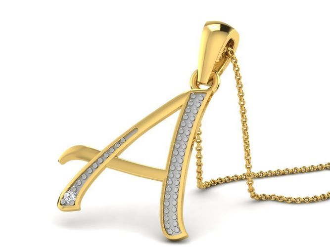 Letter A Script Golden Pendant With Diamonds 3D print model