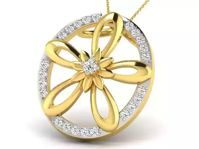 Round Shaped Flower Design Golden Pendant