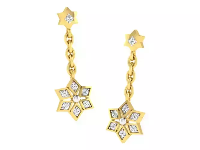 Flower Shape Golden Drop Earrings With Diamonds 1