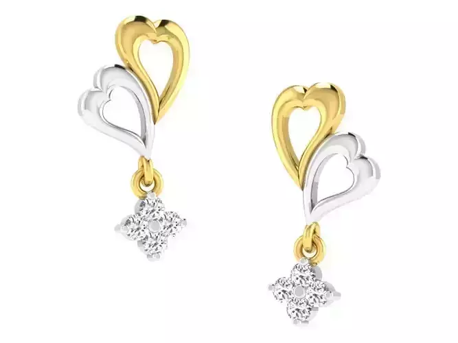 Heart Shape Drop Earrings With Diamonds