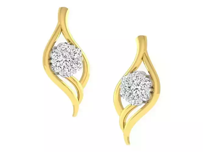 Golden Leaf Shaped Earrings With Diamonds