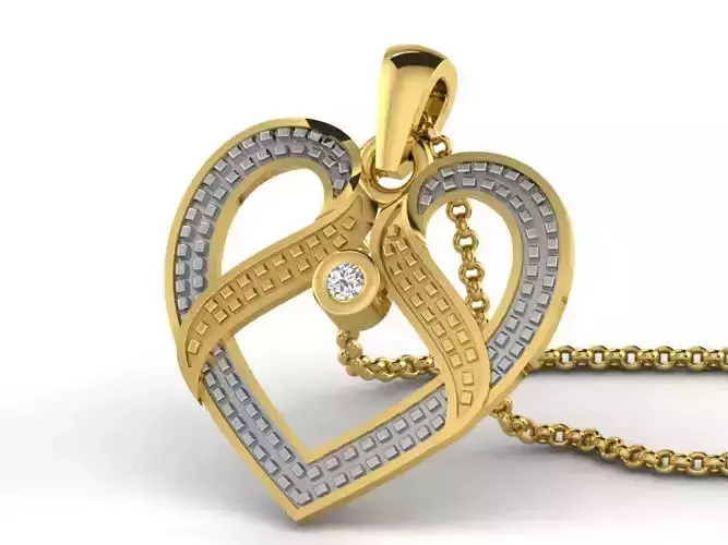 Heart Shaped Golden Pendant With Diamonds 25
