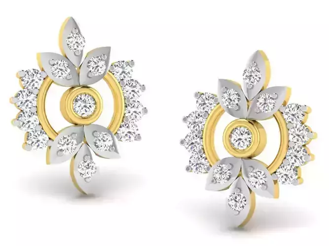 Flower Shaped Golden Earrings With Diamonds 1