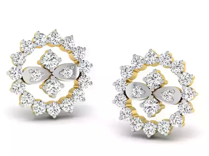 Flower Shaped Golden Ear Studs With Diamonds 2