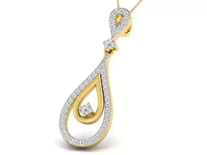 Drop Shape Golden Pendant With Diamonds 6