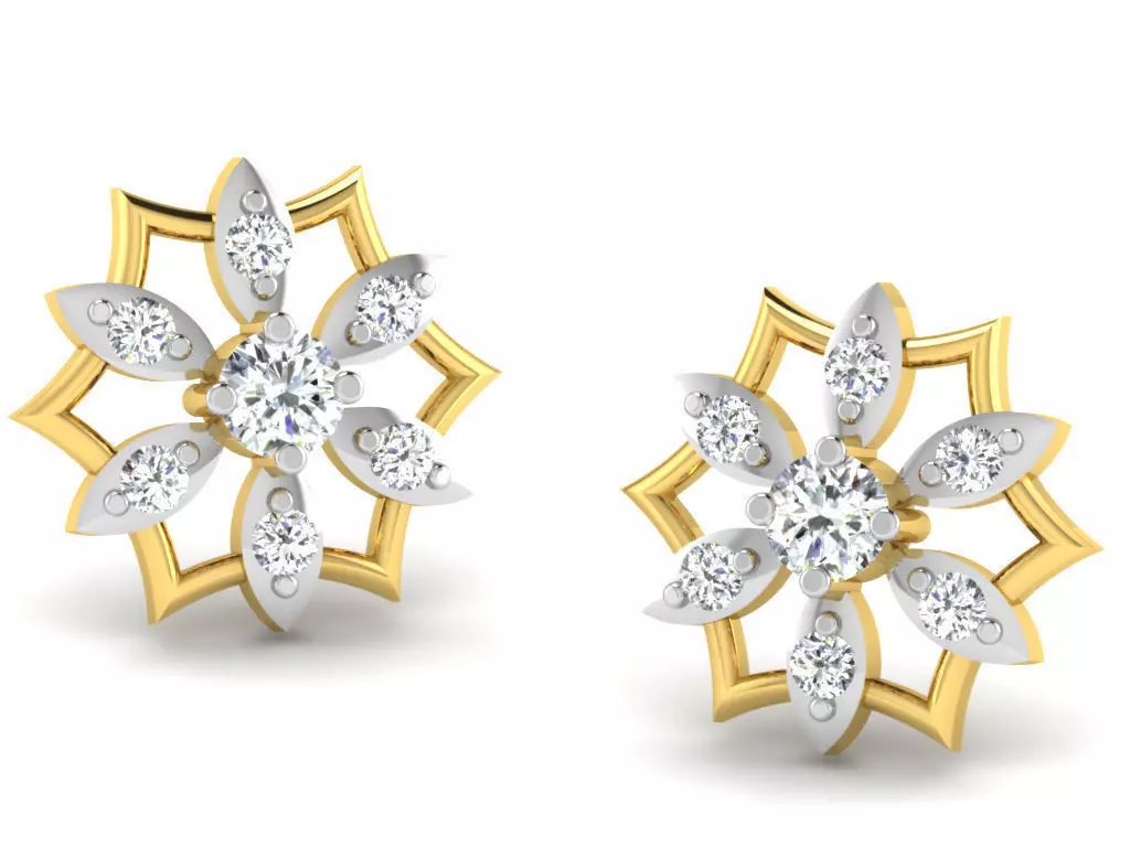 Flower Shape Ear Studs With Diamonds 2 3D print model_0