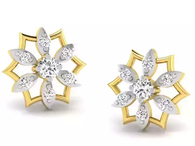 Flower Shape Ear Studs With Diamonds 2
