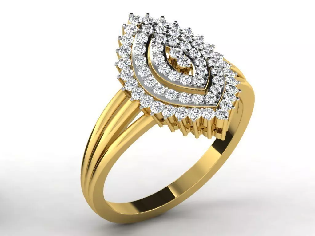 Marquise Shaped Golden Ring With Diamonds 3D print model_0