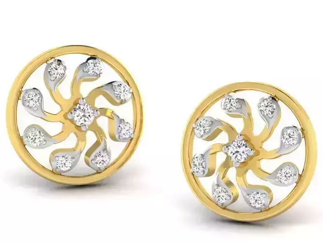 Round Golden Earstuds With Diamonds
