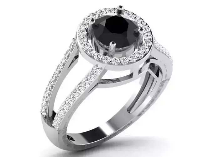 Round Halo Silver Side Stone Ring
