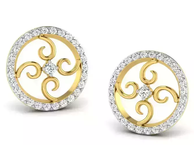 Round Golden Ear Studs With Diamonds 3
