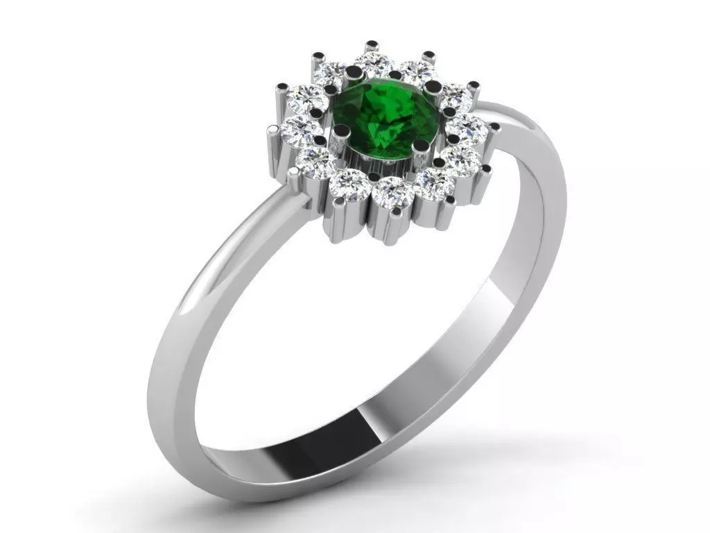 Flower Shape Thin Halo Ring with Emerald 3D print model_0