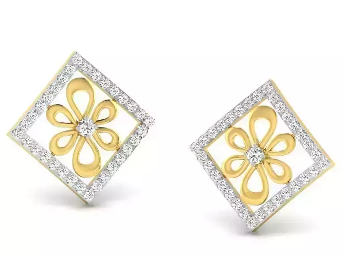 Square Shaped Ear Studs With Diamonds 7