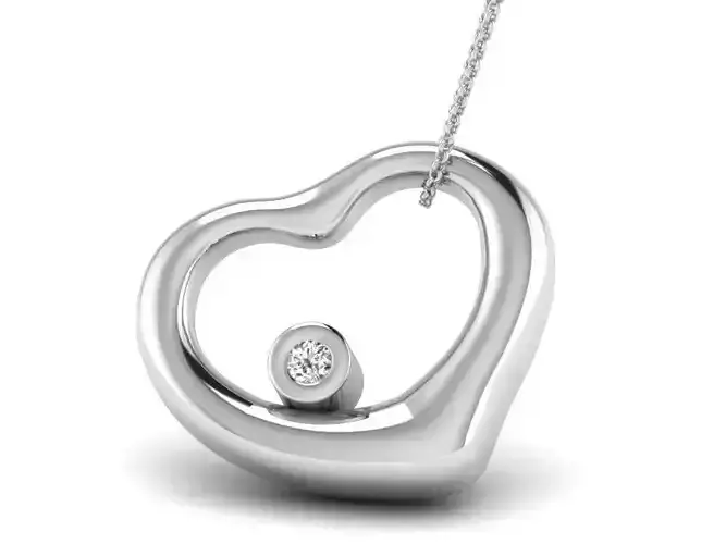 Silver Heart Shaped Pendant with Diamond