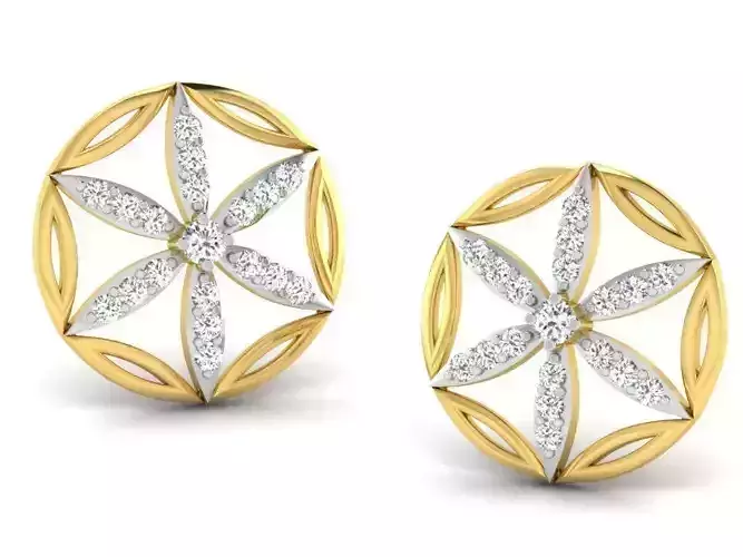 Flower Shape Ear Studs With Diamonds 3