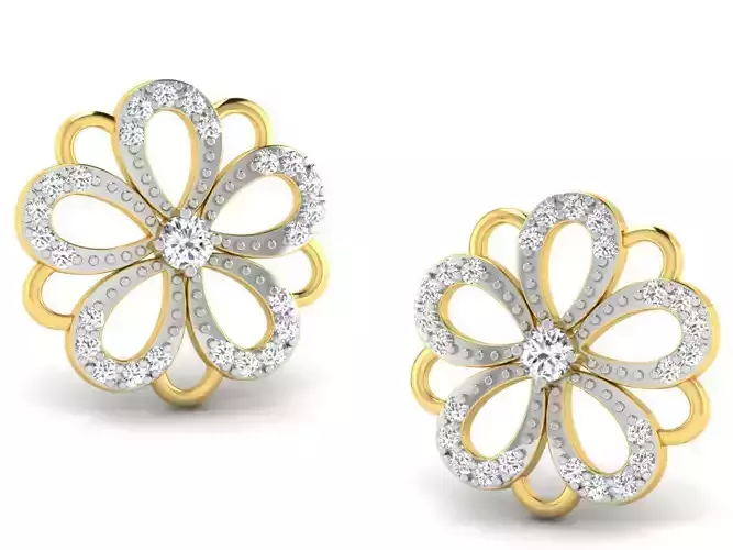 Flower Shaped Ear Studs With Diamonds 15