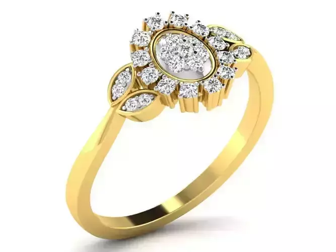 Oval Shaped Golden Ring With Diamonds