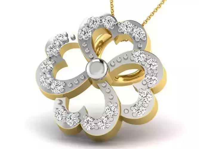 Flower Shaped Golden Pendant With Diamonds 42