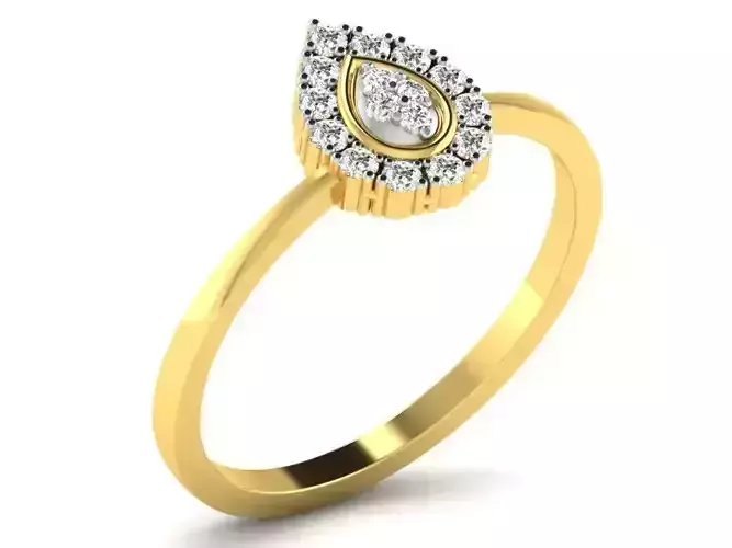 Drop Shaped Golden Ring With Diamonds