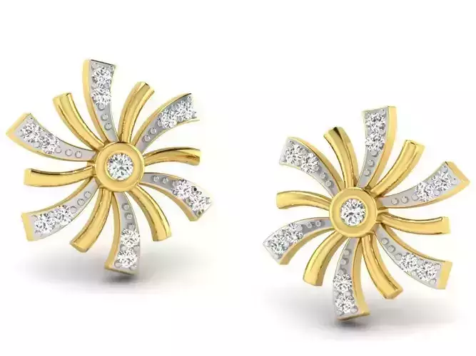 Flower Shaped Golden Ear Studs With Diamonds 5