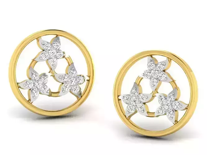 Round Golden Ear Studs With Diamonds 4