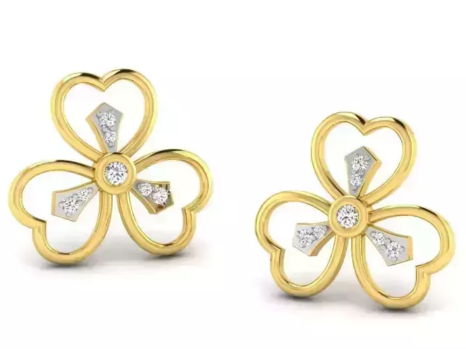 Flower Shaped Golden Ear Studs With Diamonds 6