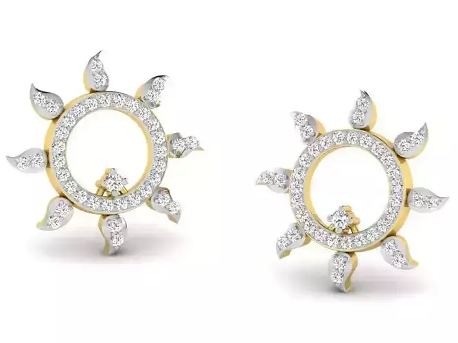 Flower Shaped Golden Earrings With Diamonds 2