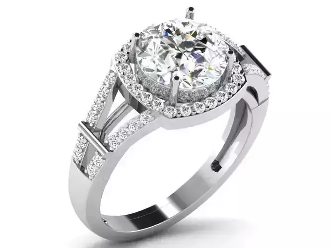 Round Halo Side Stone Ring With Diamonds 6