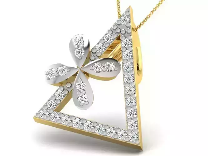 Triangle Shaped Golden Pendant With Diamonds 2