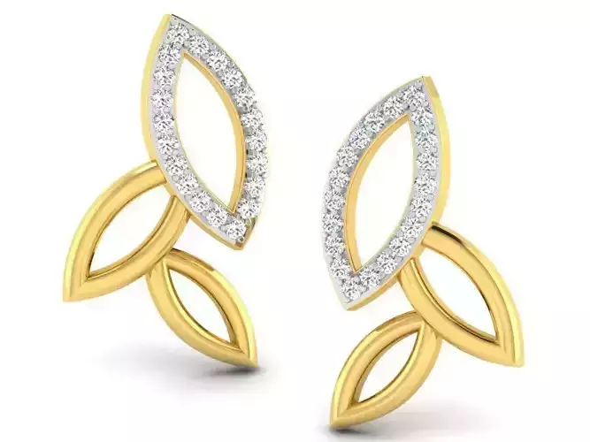 Leaf Shaped Golden Earrings With Diamonds 5