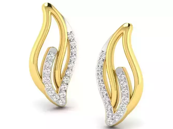 Leaf Shaped Golden Earrings With Diamonds 6